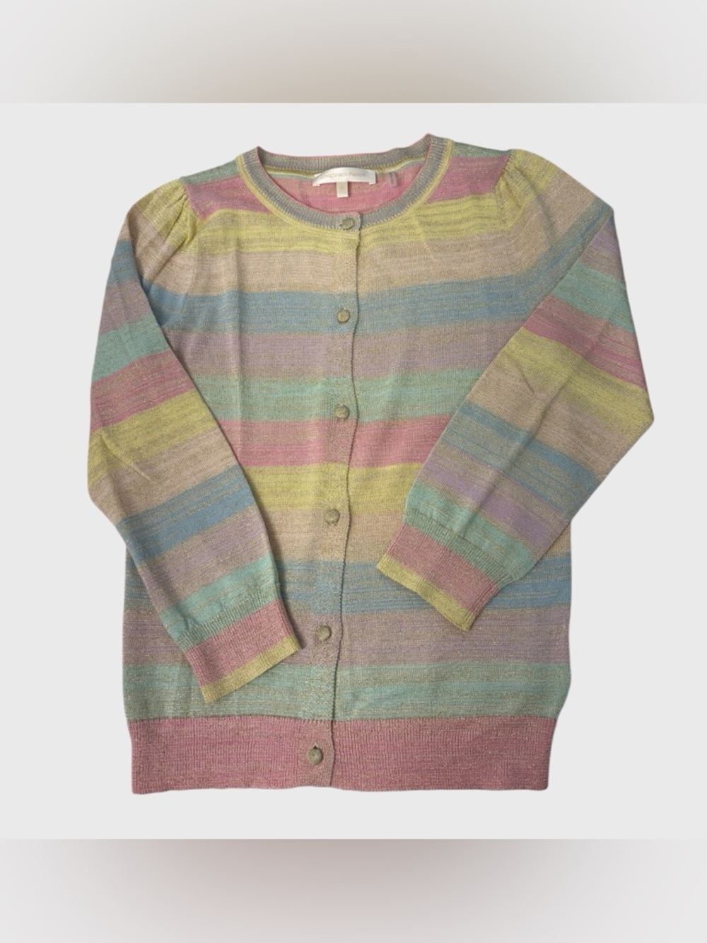 Loveshackfancy Multicolor Pastel Rainbow Lurex Long Sleeve Cardigan Girls 12